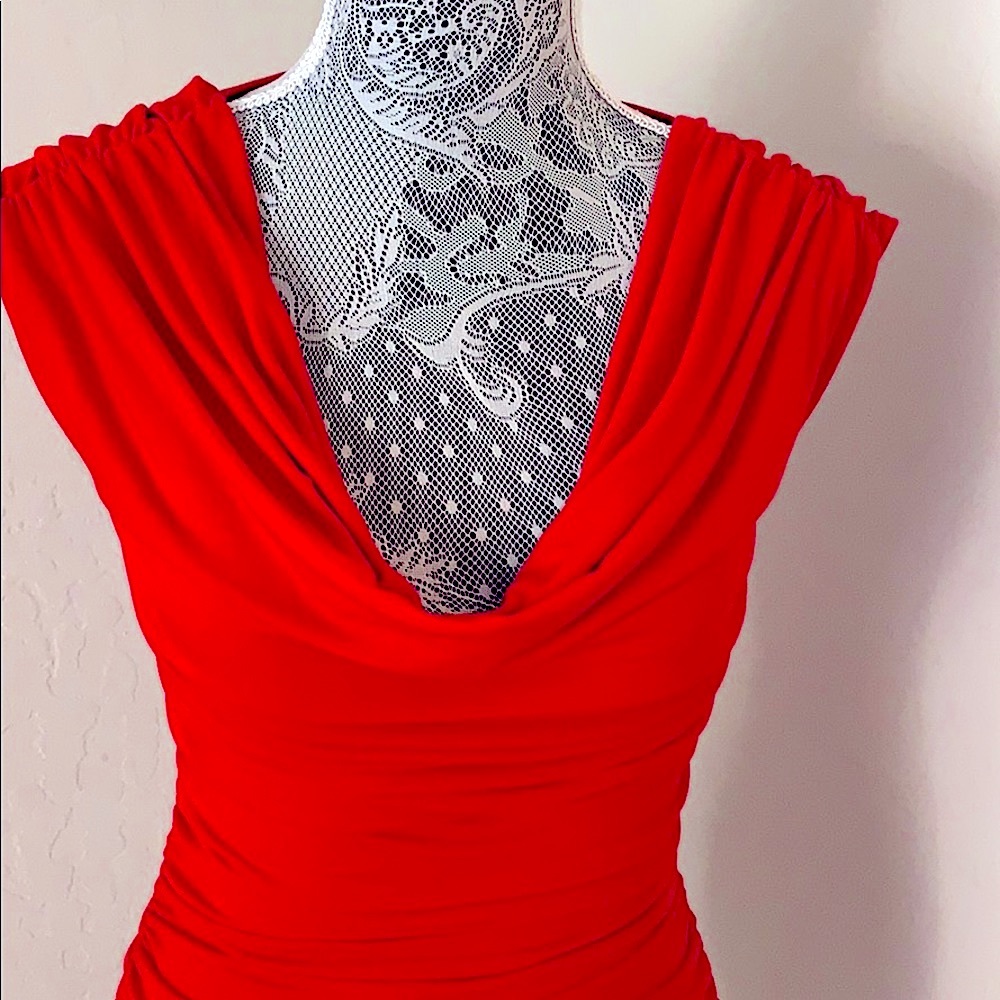 EXPRESS RUCHED RED COCKTAIL DRESS - Picture 6 of 9